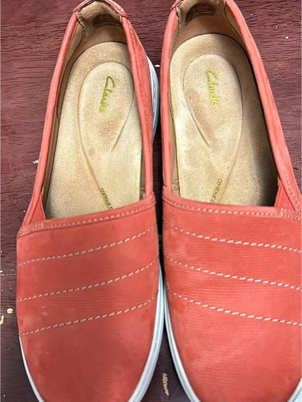 Clarks Orange & White Slip-On Sneakers
